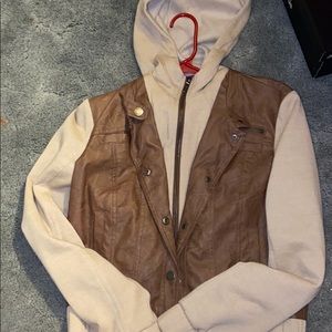 Brown Leather Sweatshirt-Jacket